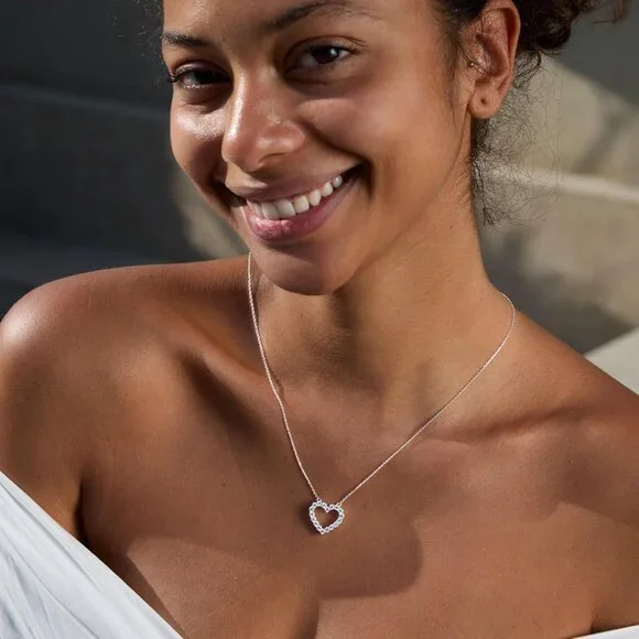 Heart Necklace, Silver Necklace for Women, Silver Heart Pendant Necklaces, Cubic